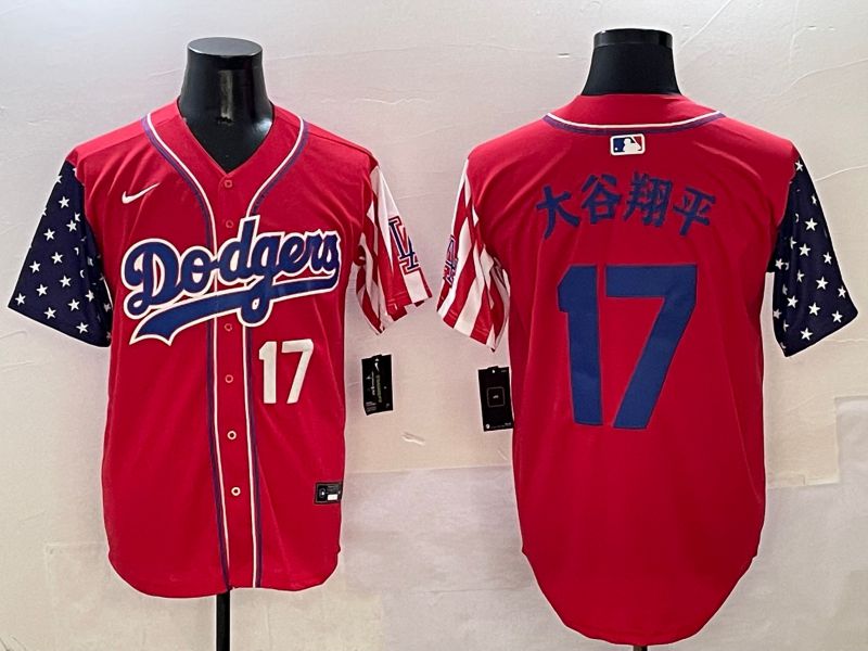 Men Los Angeles Dodgers 17 Ohtani Red a generation of national flags Joint name 2025 Nike MLB Jersey style 2